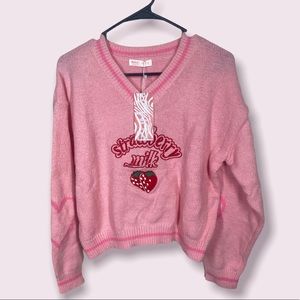 ROMWE {NWT} Strawberry Embroidered Sweater Small